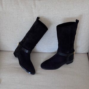 Stuart Weitzman Casey Tall Shaft Riding Boots Black Suede Boots Size 7 M